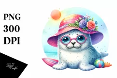 Colorful Cute Baby Seal with Sun es and Hat | Clipart Product Image 1