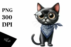 Confused Black Cat with Skinny Body Clipart Product Image 3