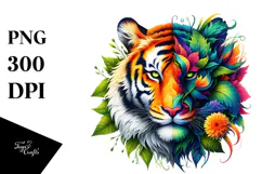 Vibrant Watercolor Tiger, Abstract PNG Product Image 1