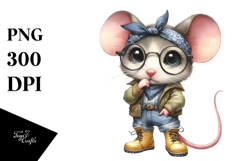 Baby Mouse with Big Eyes and Bandana Watercolor Clipart Product Image 1