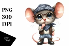 Baby Mouse with Big Eyes and Bandana Watercolor Clipart Product Image 3