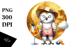 Happy Owl with Cocktail PNG Product Image 1