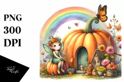 Autumn Fairy Pumpkin Scene | Sublimation | Clipart Product Image 1