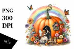 Autumn Fairy Pumpkin Scene | Sublimation | Clipart Product Image 1