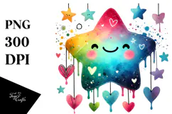 Colorful Digital Star Hearts PNG Product Image 1