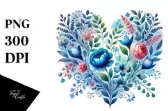 Blue Floral Made Heart, High-Res PNG Product Image 1