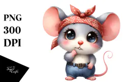 Baby Mouse with Big Eyes and Bandana Watercolor Clipart Product Image 1