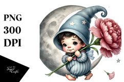 Cute Baby GNOME with Carnation Floral Ornament PNG Product Image 1