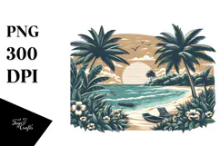 Tropical Beach Sunset, Clipart PNG Product Image 1