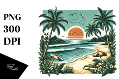 Tropical Beach Sunset, Clipart PNG Product Image 1