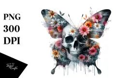 Grunge Butterfly Half Flowers Watercolor Digital Art Product Image 1