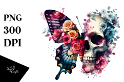 Grunge Butterfly Half Flowers Watercolor Digital Art Product Image 1