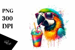 Colorful Macaw Sipping Drink | Sublimation | Clipart Product Image 1