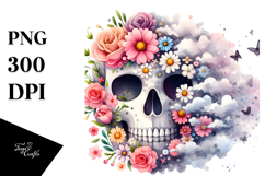 Colorful Skull Half Spring Flowers PNG Product Image 1