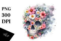 Colorful Skull with Spring Flowers, PNG Product Image 1