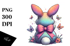 Colorful Vintage Bunny Sitting View, PNG Product Image 1
