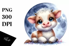 Cute Baby Highland Cow Smiling Moon | Clipart Product Image 1