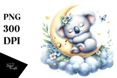 Adorned Baby Koala Sleeping on Moon, PNG Product Image 1