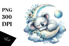 Adorned Baby Koala Sleeping on Moon, PNG Product Image 1