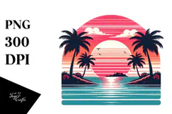 Tropical Island Sunset, Clipart PNG Product Image 1