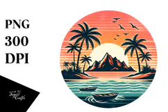 Retro Tropical Island Sunset PNG Product Image 1