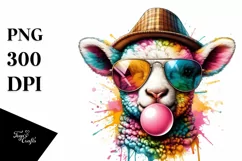 Quirky Colored Lamb Portrait | Sublimation | PNG Clipart Product Image 1