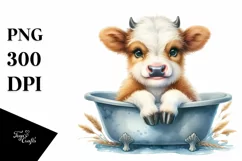 Cute Baby Highland Cow Smiling Bath Tub | Clipart Product Image 1