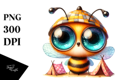 Vibrant Watercolor Crazy Eyes Cute Baby Bee, PNG Product Image 1
