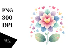 Colorful Pastel Watercolor Cute Flower with Heart Petals, Product Image 1