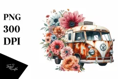 Vintage Rusty RV with Huge Flowers PNG Product Image 1