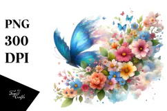 Colorful Butterfly with Spring Flowers PNG Product Image 1