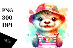 Colorful Baby Otter Dressed for Summer | Clipart Product Image 1