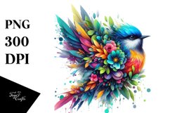 Abstract Vibrant Watercolor Bird with 3D Flowers PNG Product Image 3