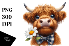 Highland Cow Portrait with Flower Product Image 1