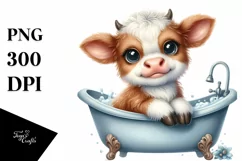 Smiling Highland Cow in Bath Tub, PNG Product Image 1