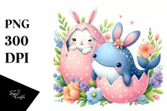 Watercolor Colorful Whale Easter Clipart |T-shirt, Mug Product Image 1