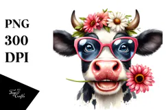 Happy Cow with Sunglasses PNG Product Image 1