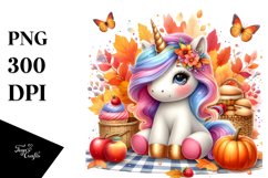 Colorful Baby Unicorn in Autumn Scene, PNG Product Image 3
