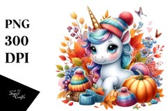 Colorful Baby Unicorn in Autumn Scene, PNG Product Image 3