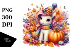 Colorful Baby Unicorn in Autumn Scene, PNG Product Image 3