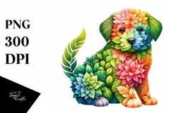 Vibrant Abstract 3D Flowers Puppy PNG Product Image 1
