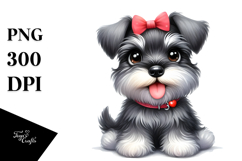 Watercolor Cute Miniature Schnauzer with Big Eyes, PNG Product Image 1