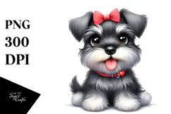 Watercolor Cute Miniature Schnauzer with Big Eyes, PNG Product Image 1