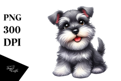 Watercolor Cute Miniature Schnauzer with Big Eyes, PNG Product Image 1