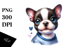Watercolor Baby Boston Terrier, Cute PNG Product Image 1