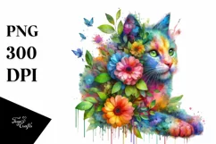 Vibrant Abstract 3D Flowers Kitten PNG Product Image 3