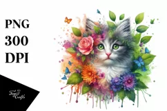 Vibrant Abstract 3D Flowers Kitten PNG Product Image 1