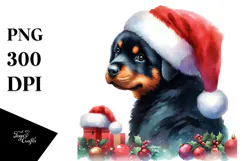 Rottweiler with Santa Hat PNG Product Image 1