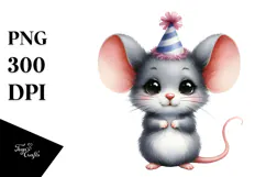 Shy Baby Mouse Party Hat | Watercolor Clipart Product Image 1