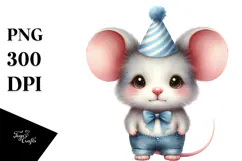 Shy Baby Mouse Party Hat | Watercolor Clipart Product Image 1